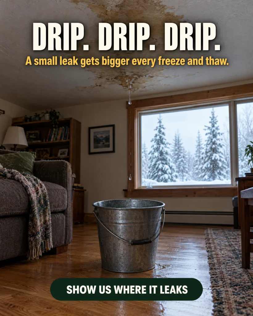 Sample ad: ceiling leak into a bucket