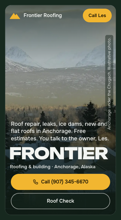 The new Frontier Roofing site on a phone