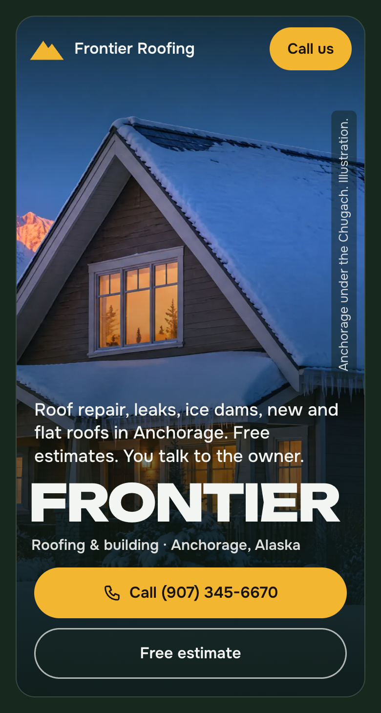 The new Frontier Roofing site on a phone